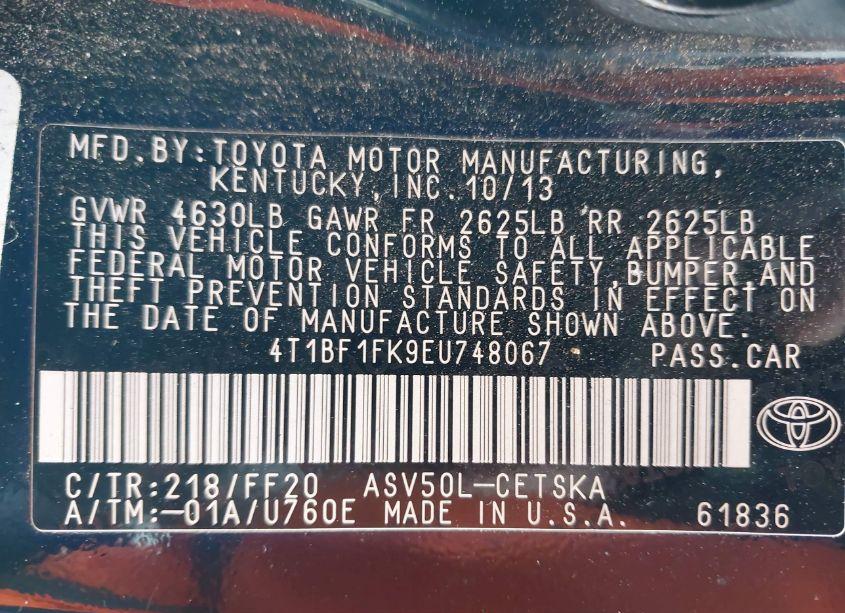 Photo 9 of 2014 Toyota Camry SE (VIN 4T1BF1FK9EU748067)
