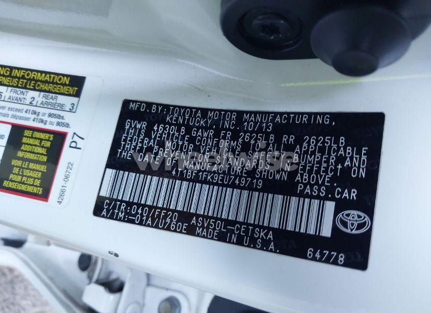 Photo 9 of 2014 Toyota Camry SE (VIN 4T1BF1FK9EU749719)