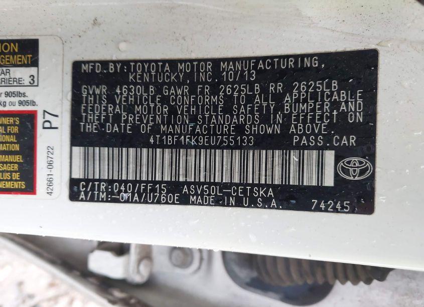 Photo 9 of 2014 Toyota Camry SE (VIN 4T1BF1FK9EU755133)