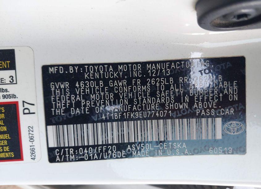 Photo 9 of 2014 Toyota Camry SE (VIN 4T1BF1FK9EU774071)