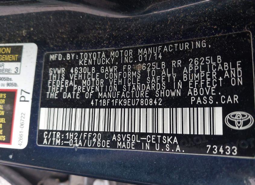 Photo 9 of 2014 Toyota Camry SE (VIN 4T1BF1FK9EU780842)