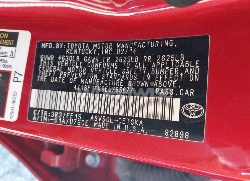 Photo 9 of 2014 Toyota Camry SE (VIN 4T1BF1FK9EU785877)