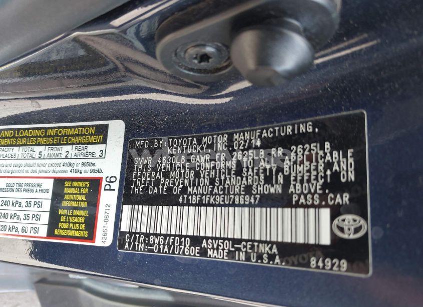 Photo 9 of 2014 Toyota Camry LE (VIN 4T1BF1FK9EU786947)