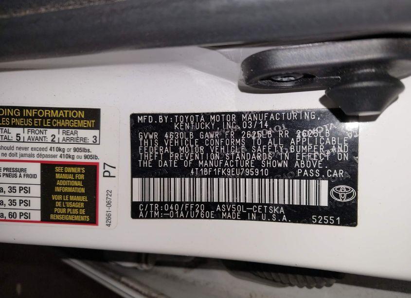 Photo 9 of 2014 Toyota Camry SE (VIN 4T1BF1FK9EU795910)