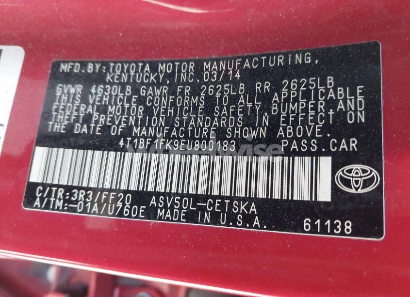 Photo 9 of 2014 Toyota Camry SE (VIN 4T1BF1FK9EU800183)