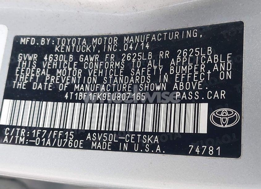 Photo 9 of 2014 Toyota Camry SE (VIN 4T1BF1FK9EU807165)