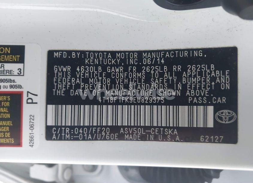 Photo 9 of 2014 Toyota Camry SE (VIN 4T1BF1FK9EU829375)