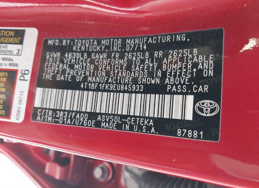 Photo 9 of 2014 Toyota Camry L (VIN 4T1BF1FK9EU845933)