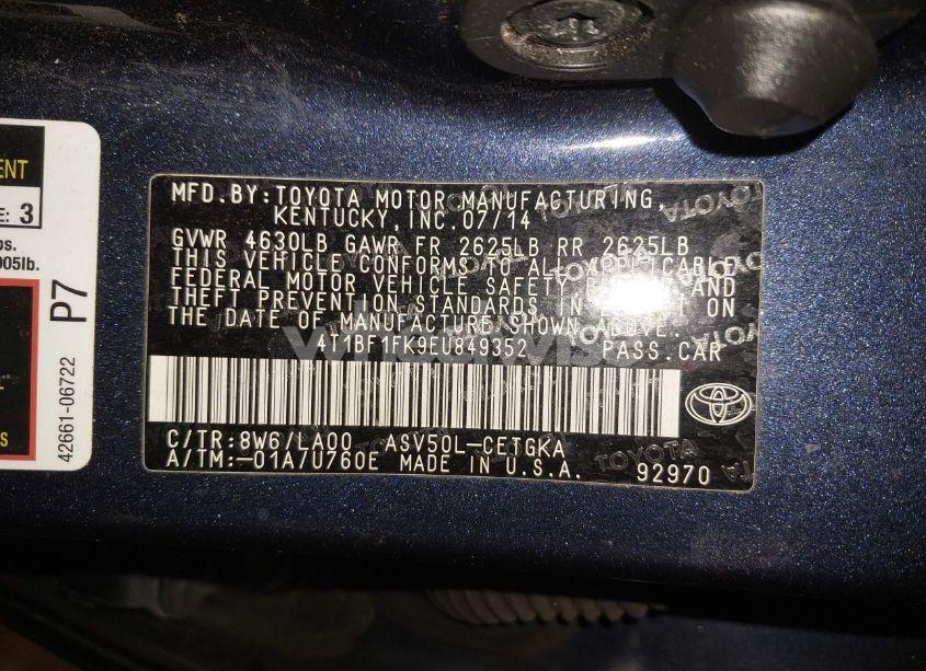 Photo 9 of 2014 Toyota Camry XLE (VIN 4T1BF1FK9EU849352)