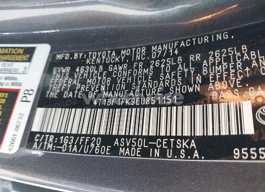 Photo 9 of 2014 Toyota Camry SE SPORT (VIN 4T1BF1FK9EU851151)