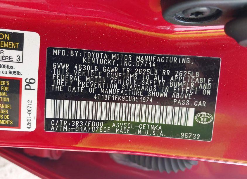 Photo 9 of 2014 Toyota Camry LE (VIN 4T1BF1FK9EU851974)