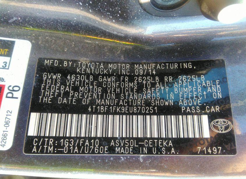 Photo 9 of 2014 Toyota Camry L (VIN 4T1BF1FK9EU870251)