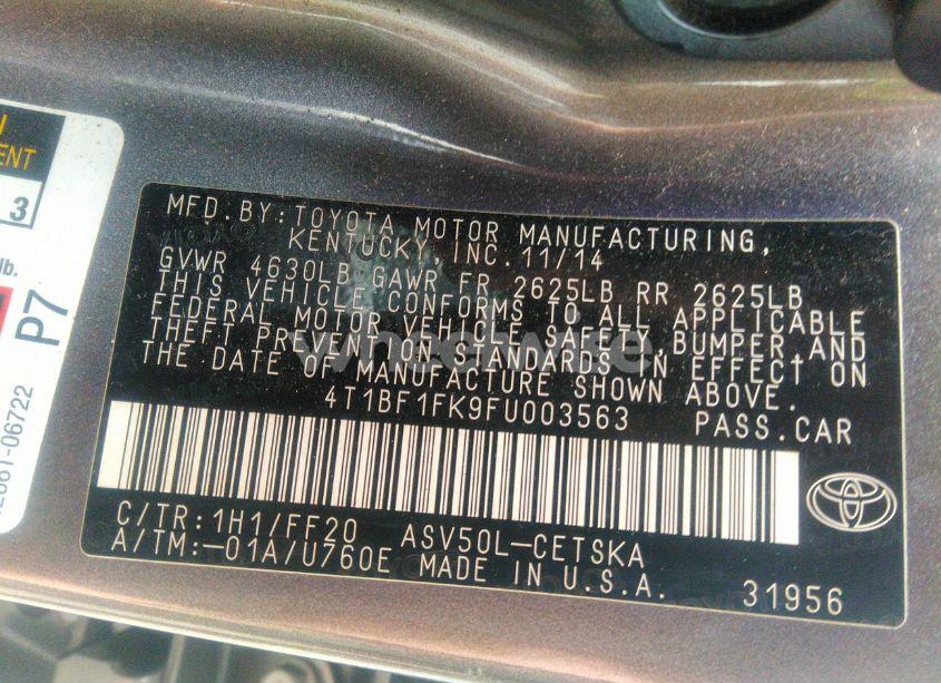 Photo 9 of 2015 Toyota Camry SE (VIN 4T1BF1FK9FU003563)