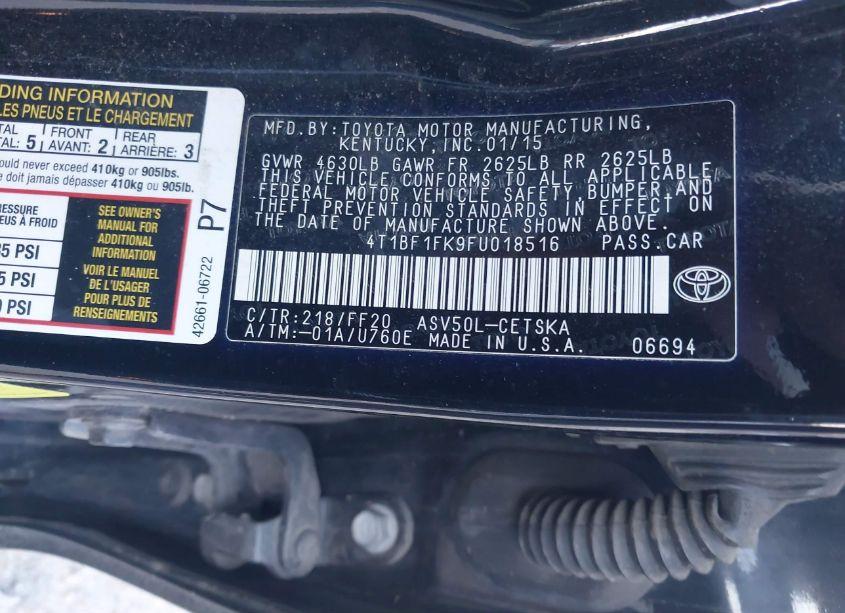Photo 9 of 2015 Toyota Camry SE (VIN 4T1BF1FK9FU018516)