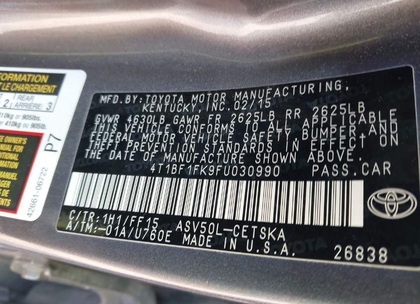 Photo 9 of 2015 Toyota Camry SE (VIN 4T1BF1FK9FU030990)