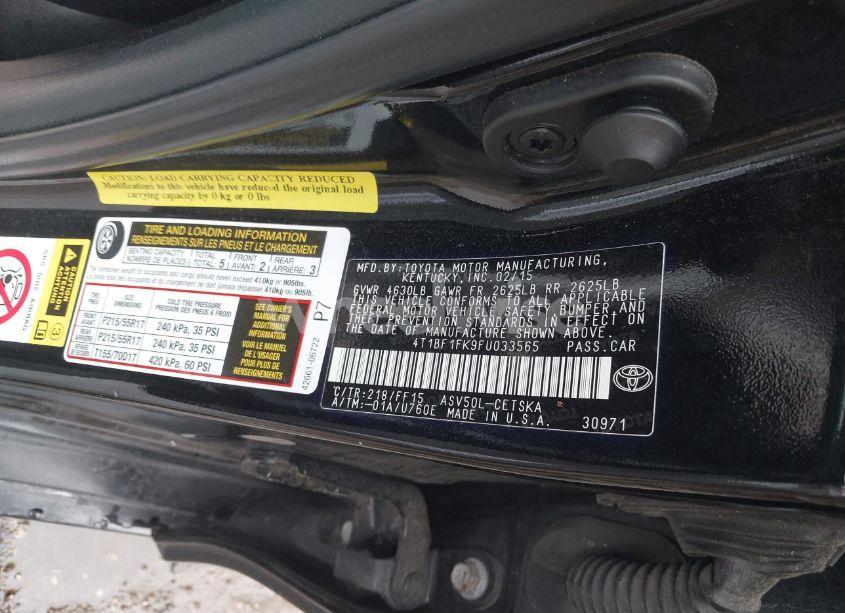 Photo 9 of 2015 Toyota Camry SE (VIN 4T1BF1FK9FU033565)