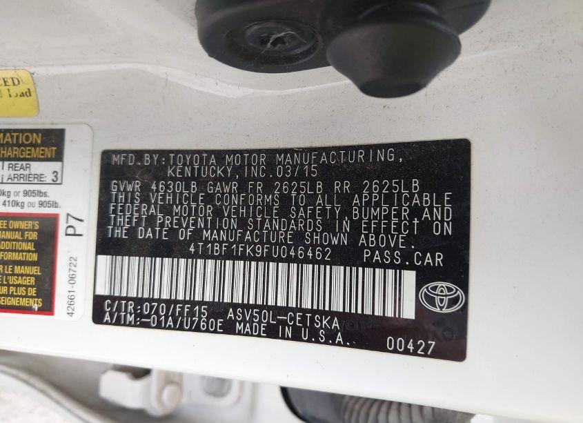 Photo 9 of 2015 Toyota Camry SE (VIN 4T1BF1FK9FU046462)