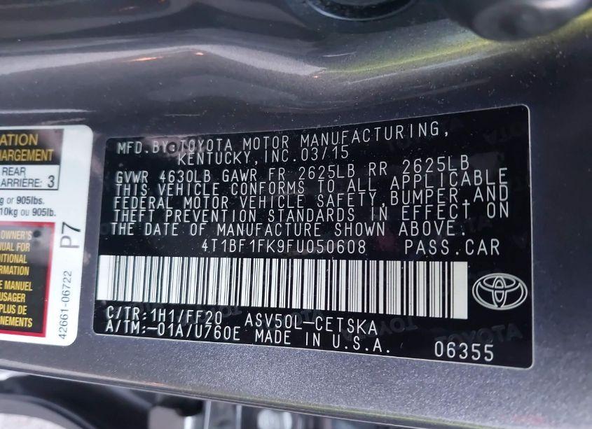 Photo 9 of 2015 Toyota Camry SE (VIN 4T1BF1FK9FU050608)