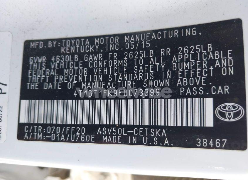 Photo 9 of 2015 Toyota Camry SE (VIN 4T1BF1FK9FU073399)