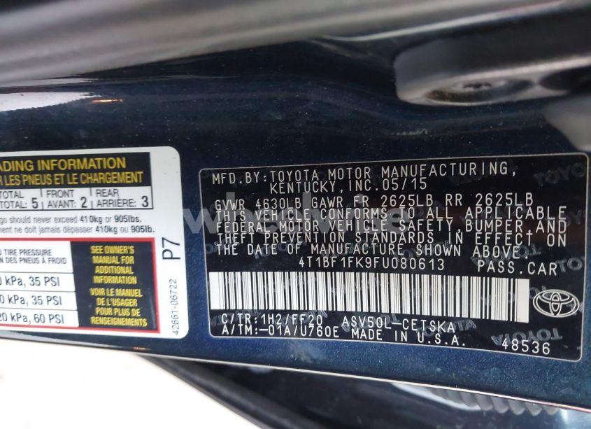 Photo 9 of 2015 Toyota Camry SE (VIN 4T1BF1FK9FU080613)