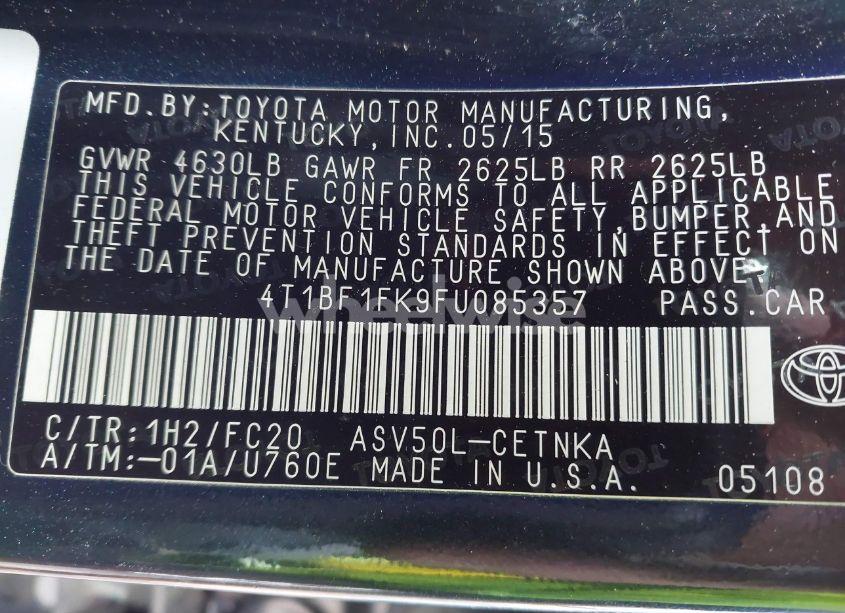 Photo 9 of 2015 Toyota Camry LE (VIN 4T1BF1FK9FU085357)