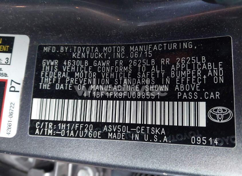 Photo 9 of 2015 Toyota Camry SE (VIN 4T1BF1FK9FU088551)