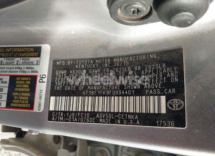 Photo 9 of 2015 Toyota Camry LE (VIN 4T1BF1FK9FU094401)