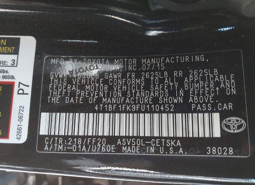 Photo 9 of 2015 Toyota Camry SE (VIN 4T1BF1FK9FU110452)