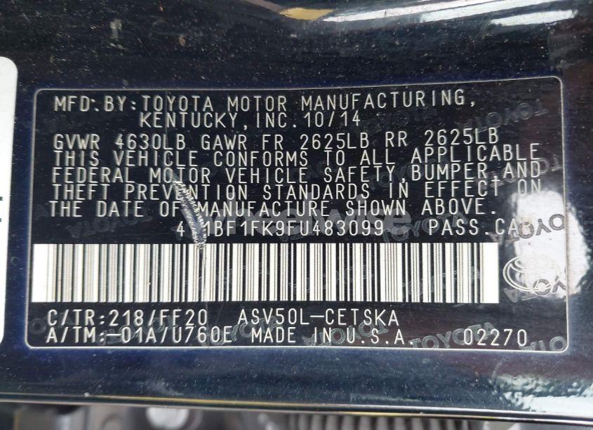 Photo 9 of 2015 Toyota Camry SE (VIN 4T1BF1FK9FU483099)