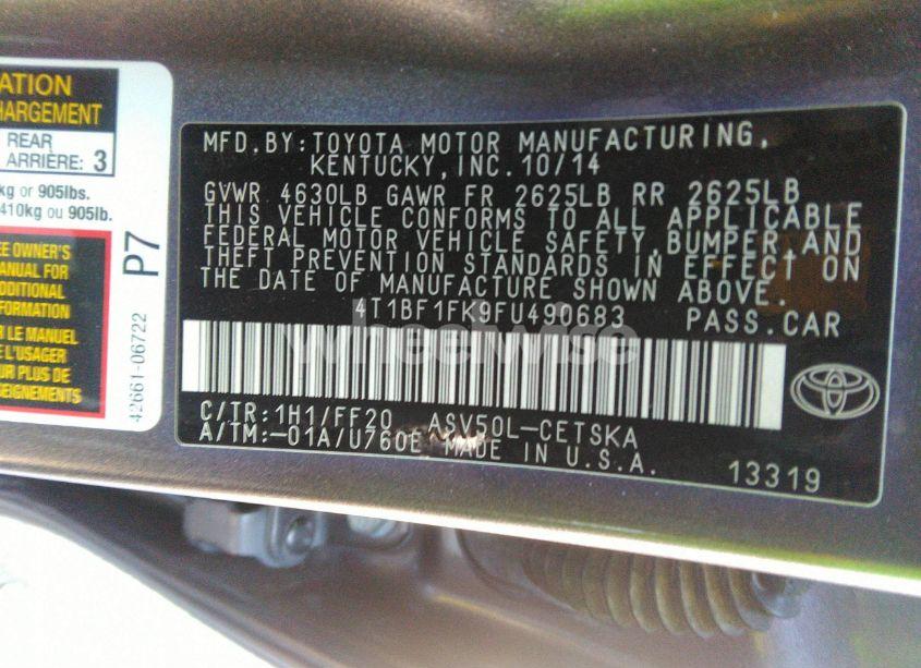 Photo 9 of 2015 Toyota Camry SE (VIN 4T1BF1FK9FU490683)