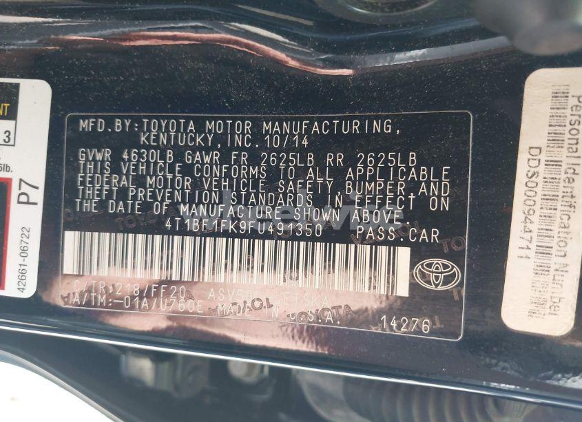Photo 9 of 2015 Toyota Camry SE (VIN 4T1BF1FK9FU491350)