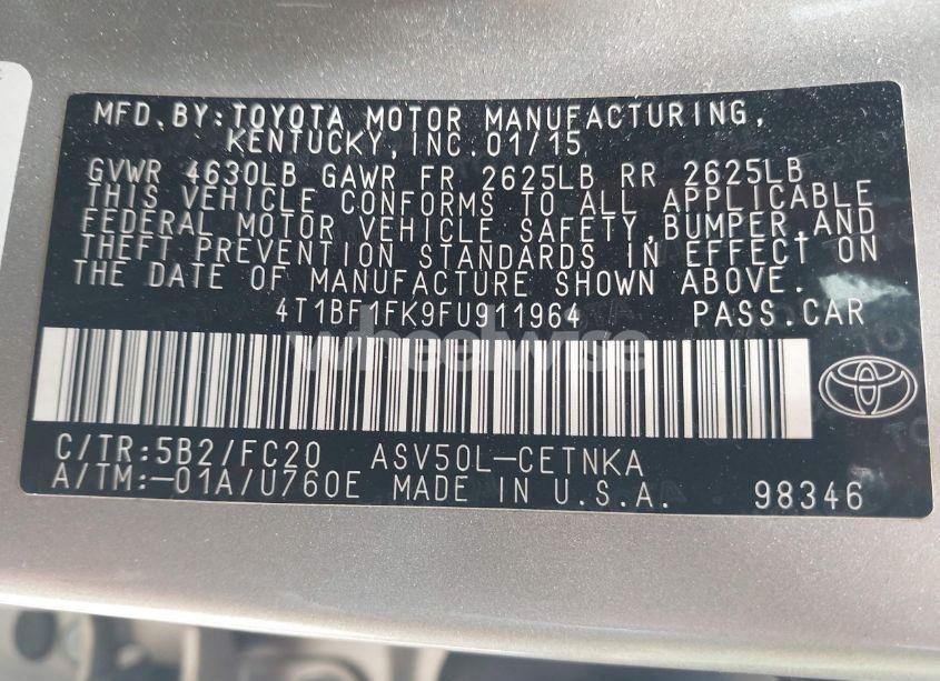 Photo 9 of 2015 Toyota Camry LE (VIN 4T1BF1FK9FU911964)