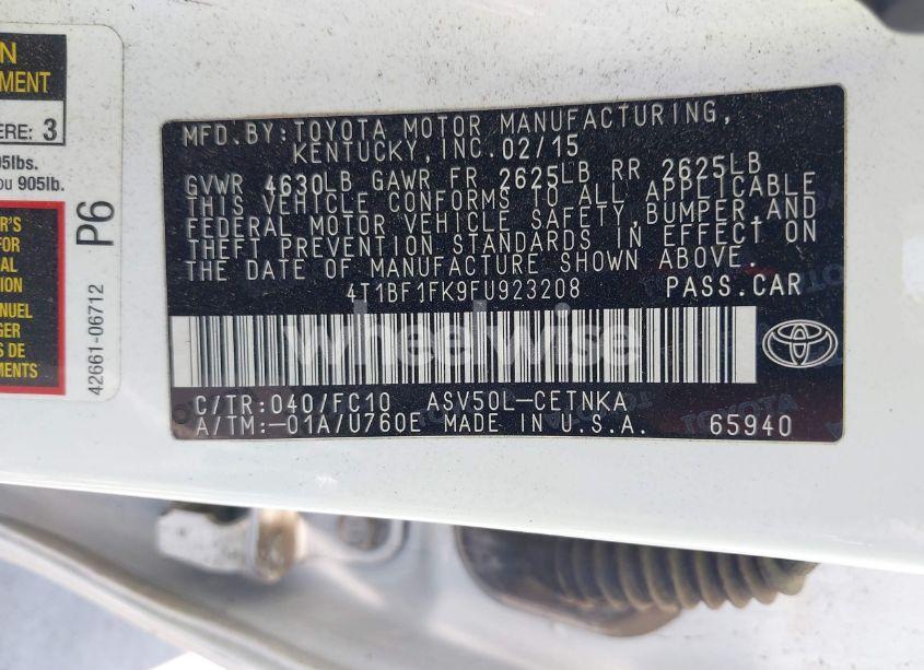 Photo 9 of 2015 Toyota Camry LE (VIN 4T1BF1FK9FU923208)