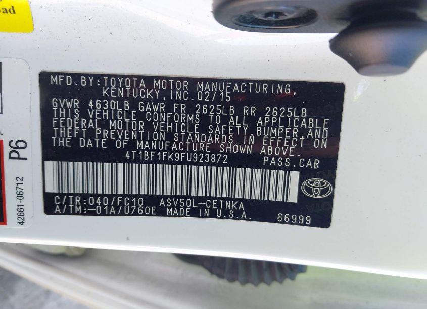 Photo 9 of 2015 Toyota Camry LE (VIN 4T1BF1FK9FU923872)