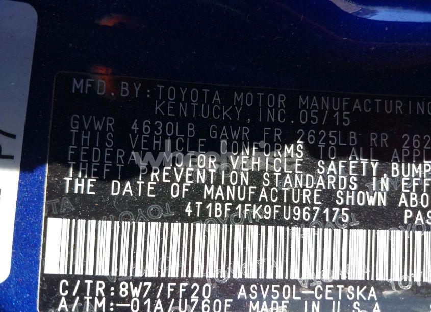 Photo 9 of 2015 Toyota Camry SE (VIN 4T1BF1FK9FU967175)