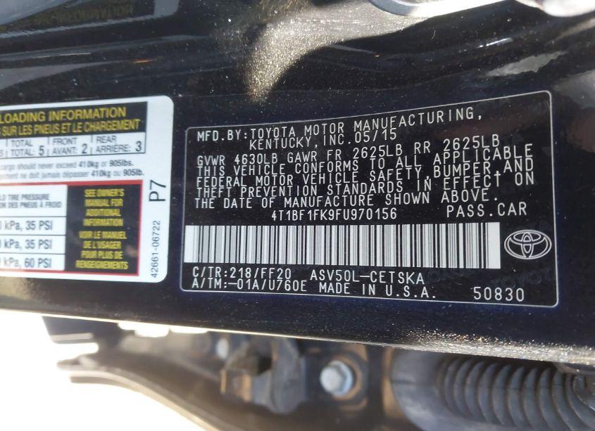 Photo 9 of 2015 Toyota Camry SE (VIN 4T1BF1FK9FU970156)