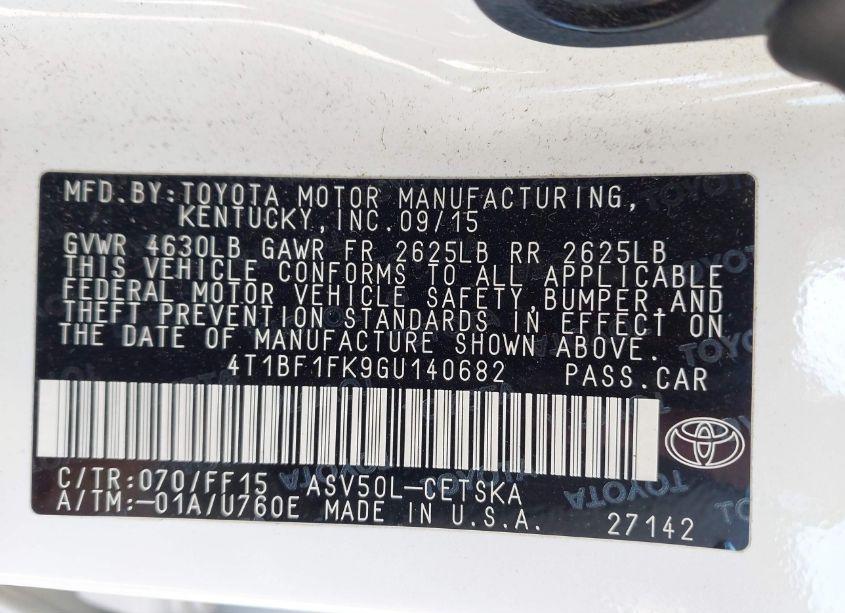 Photo 9 of 2016 Toyota Camry SE (VIN 4T1BF1FK9GU140682)