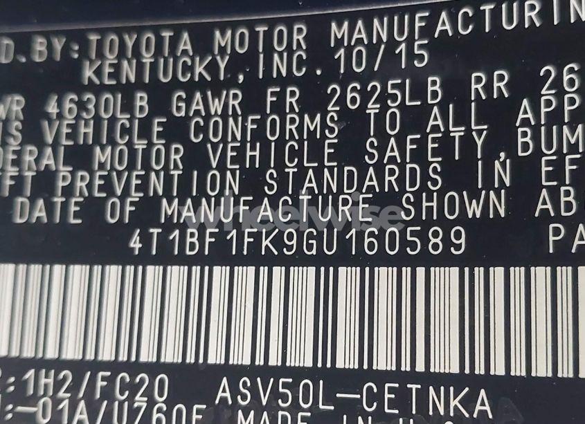 Photo 9 of 2016 Toyota Camry LE (VIN 4T1BF1FK9GU160589)