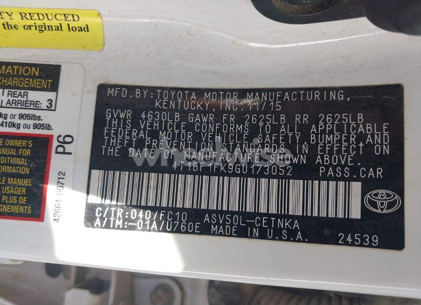 Photo 9 of 2016 Toyota Camry LE (VIN 4T1BF1FK9GU173052)