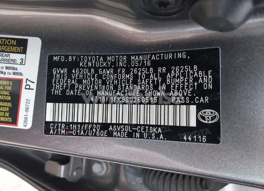 Photo 9 of 2016 Toyota Camry SE (VIN 4T1BF1FK9GU260515)