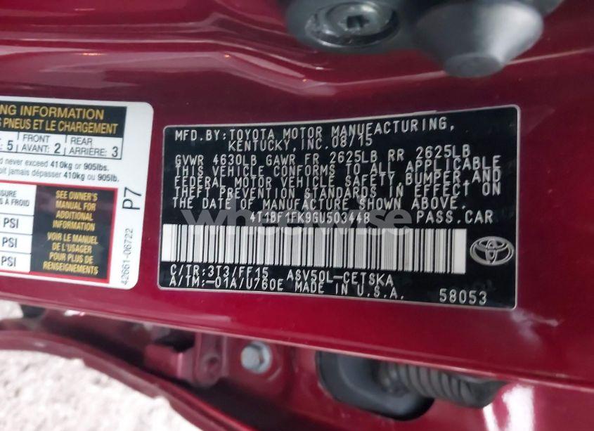 Photo 9 of 2016 Toyota Camry SE (VIN 4T1BF1FK9GU503448)