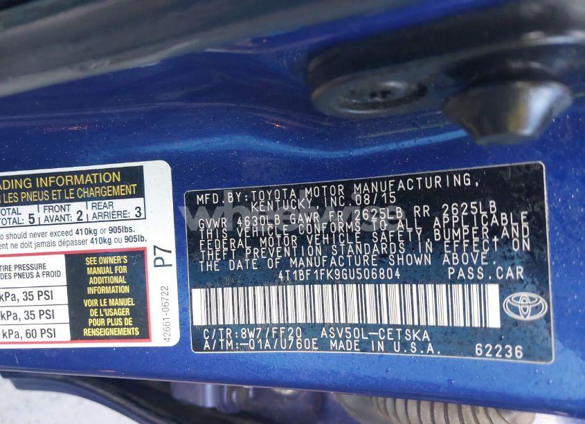 Photo 9 of 2016 Toyota Camry SE (VIN 4T1BF1FK9GU506804)