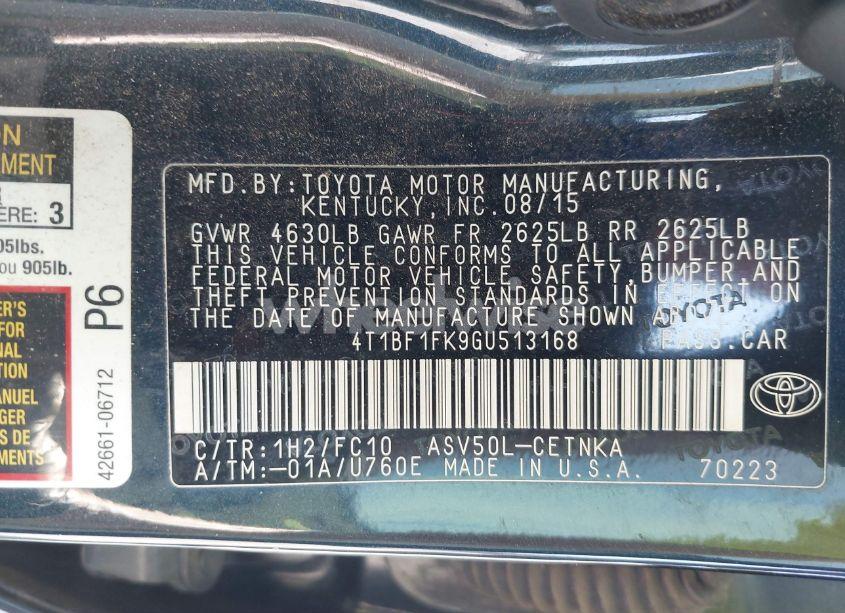 Photo 9 of 2016 Toyota Camry LE (VIN 4T1BF1FK9GU513168)