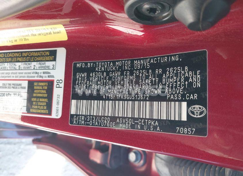 Photo 9 of 2016 Toyota Camry XSE (VIN 4T1BF1FK9GU513672)