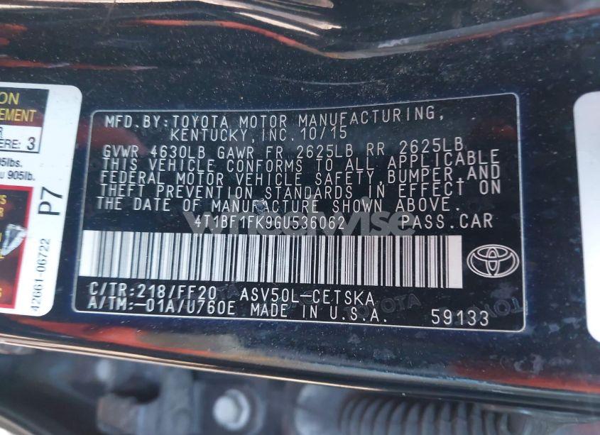 Photo 9 of 2016 Toyota Camry SE (VIN 4T1BF1FK9GU536062)