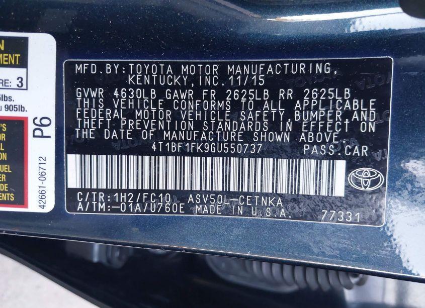 Photo 9 of 2016 Toyota Camry LE (VIN 4T1BF1FK9GU550737)