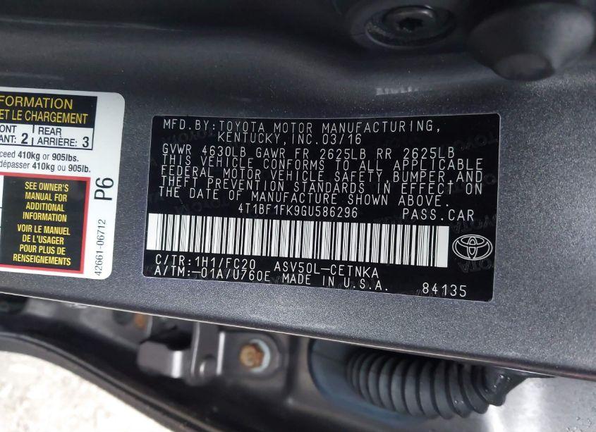 Photo 9 of 2016 Toyota Camry LE (VIN 4T1BF1FK9GU586296)