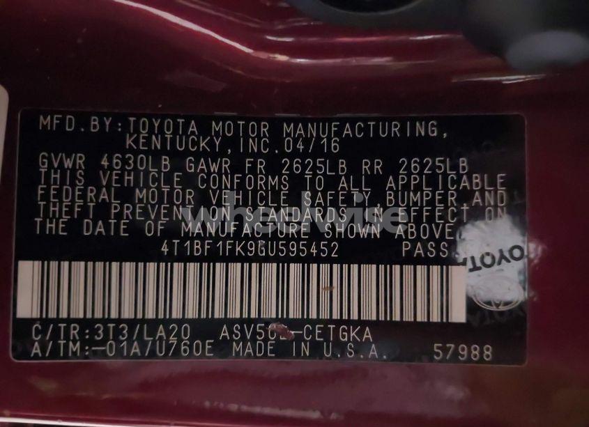 Photo 9 of 2016 Toyota Camry XLE (VIN 4T1BF1FK9GU595452)