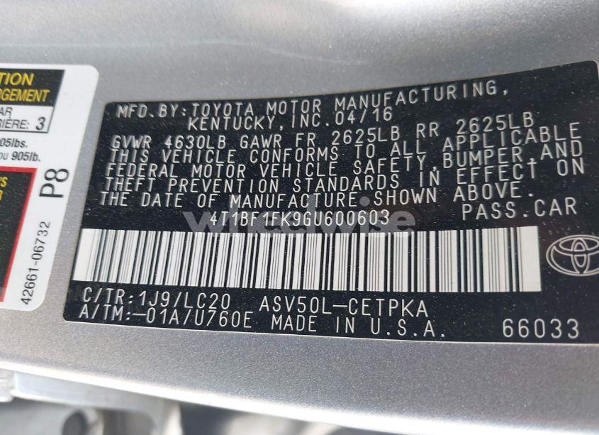 Photo 9 of 2016 Toyota Camry XSE (VIN 4T1BF1FK9GU600603)