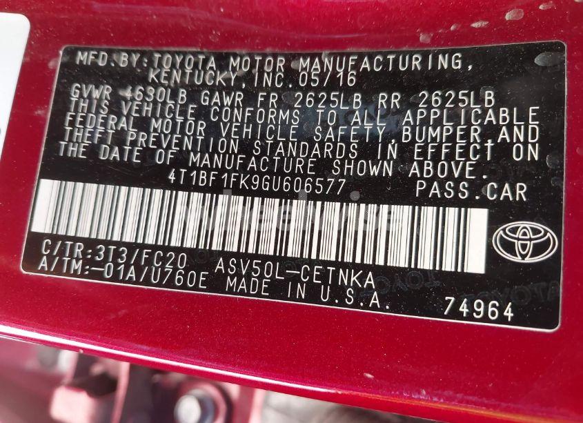 Photo 9 of 2016 Toyota Camry LE (VIN 4T1BF1FK9GU606577)